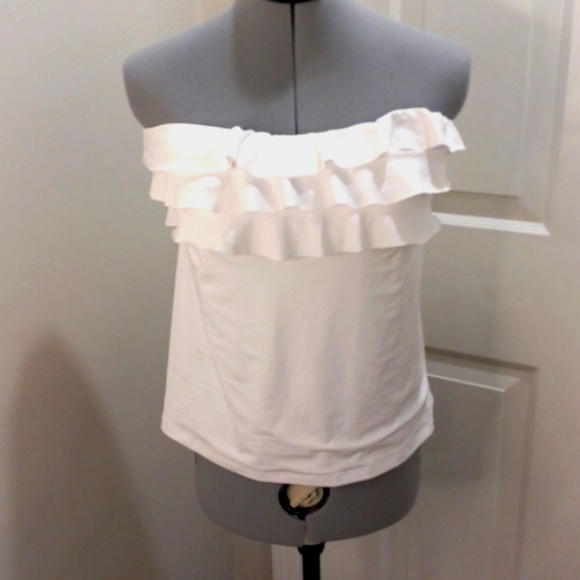 Mossimo White Cropped Ruffled Strapless Top Size Med - Picture 3 of 4